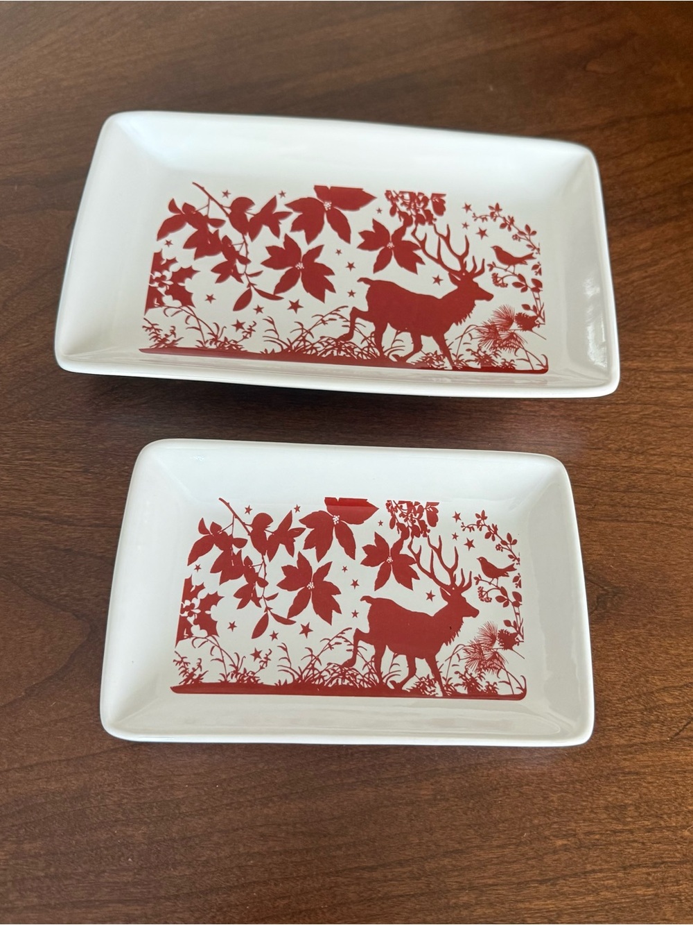 Set of 2 Vintage Room Creative Holiday Silhouettes Red Elk Small Christmas Trays